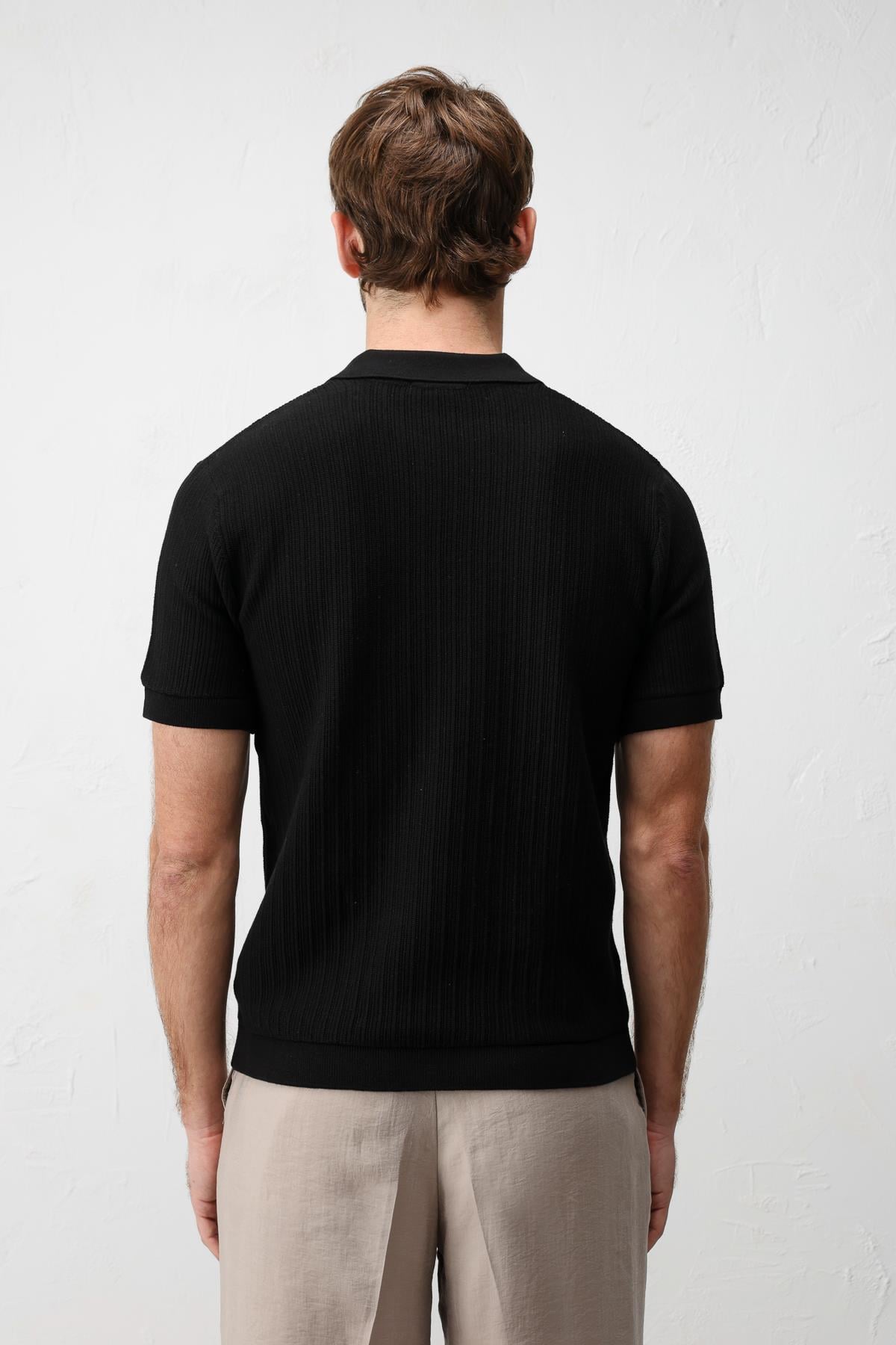 Antioch Siyah Premium Dokulu Erkek Triko T-Shirt