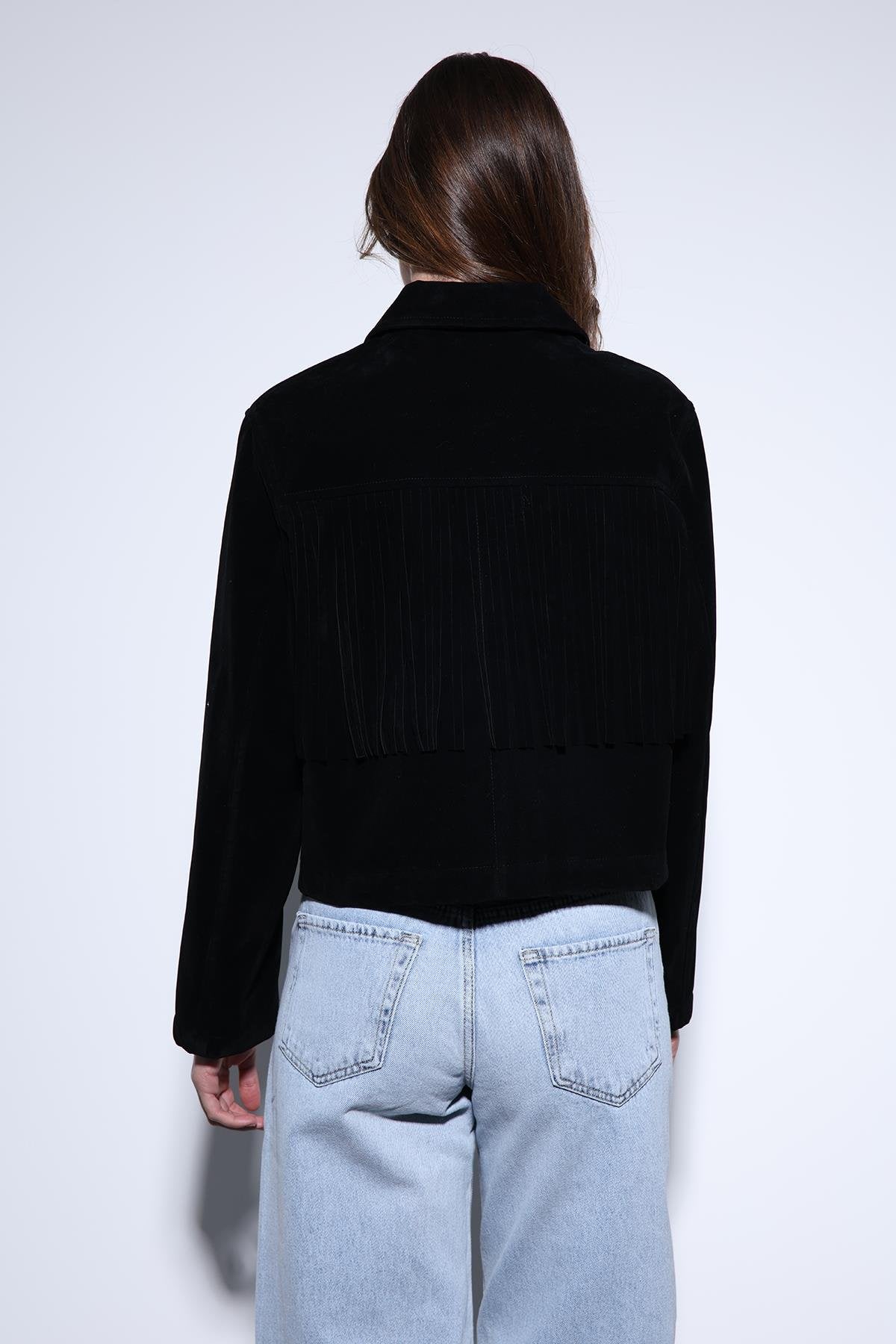 Antioch-Antioch Siyah Püskül Detaylı Süet Kadın Ceket-Ceket-6-Milagron.com