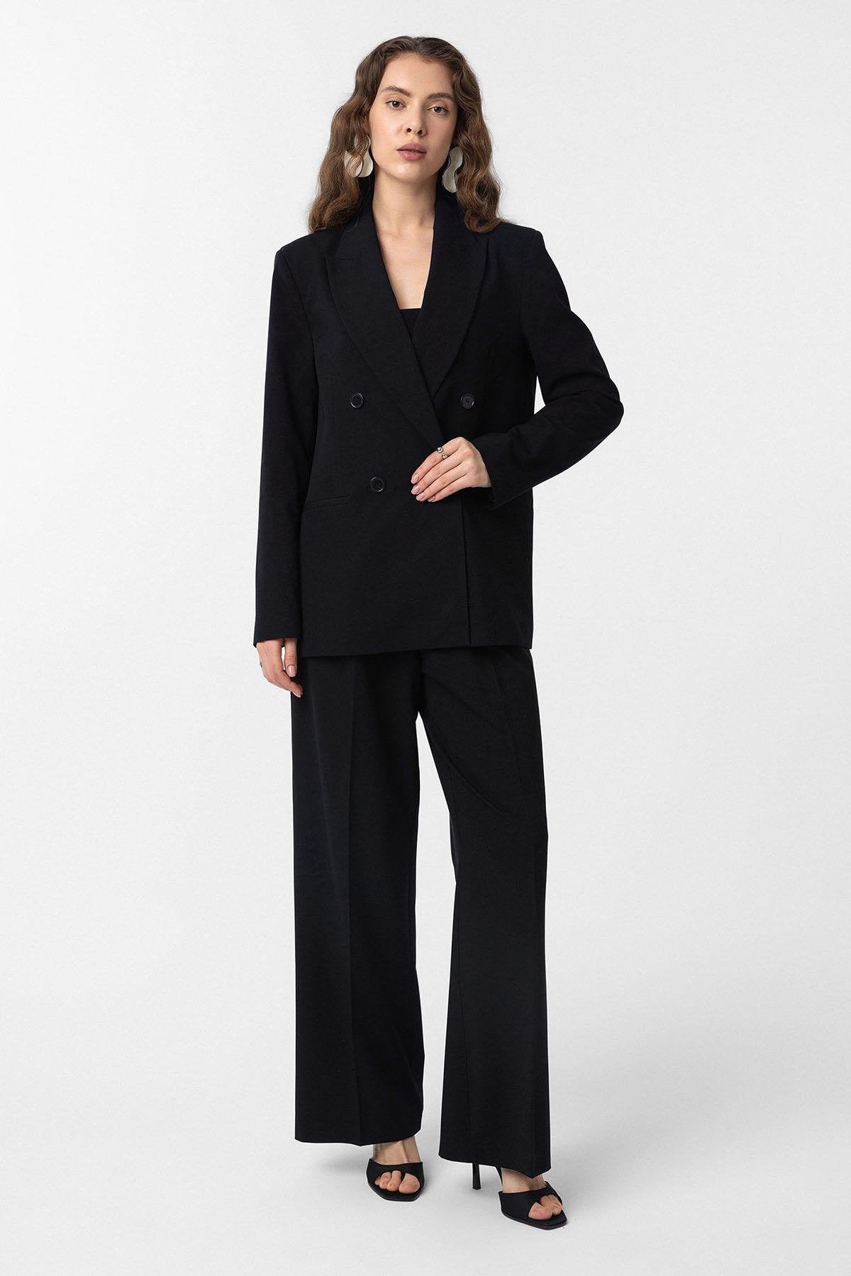 Antioch-Siyah Regular Fit Kruvaze Kadın Blazer Ceket-Blazer Ceket-2-Milagron.com