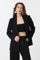 Antioch-Siyah Regular Fit Kruvaze Kadın Blazer Ceket-Blazer Ceket-3-Milagron.com