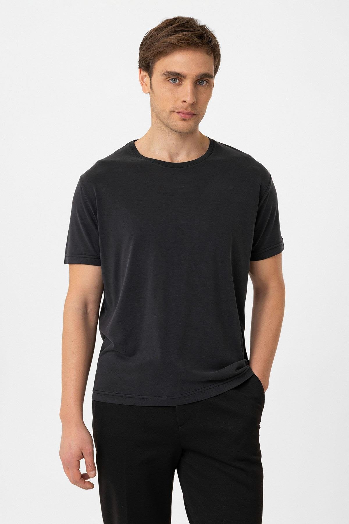 Antioch-Siyah Regular Fit Modal Teknik Kumaş Erkek T Shirt-T-Shirts-1-Milagron.com