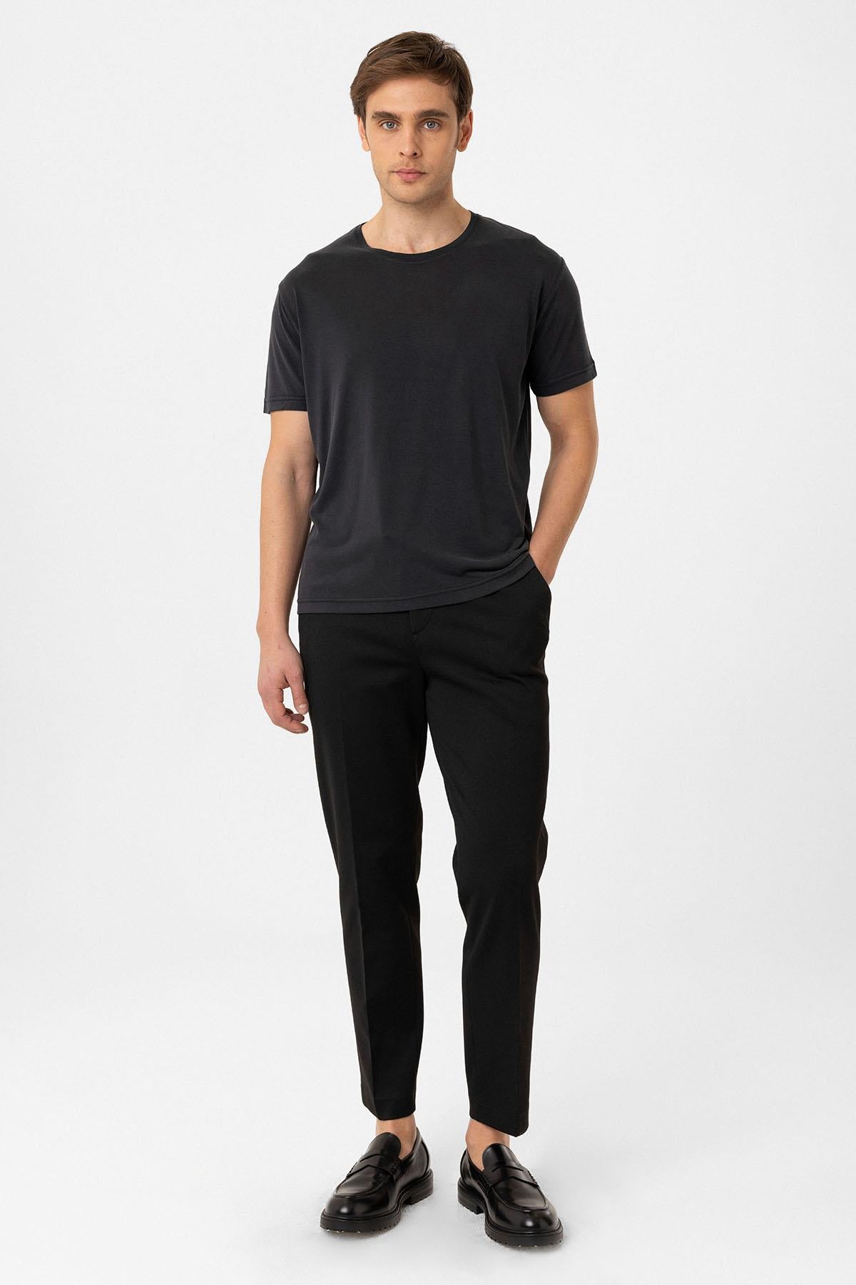 Antioch-Siyah Regular Fit Modal Teknik Kumaş Erkek T Shirt-T-Shirts-2-Milagron.com