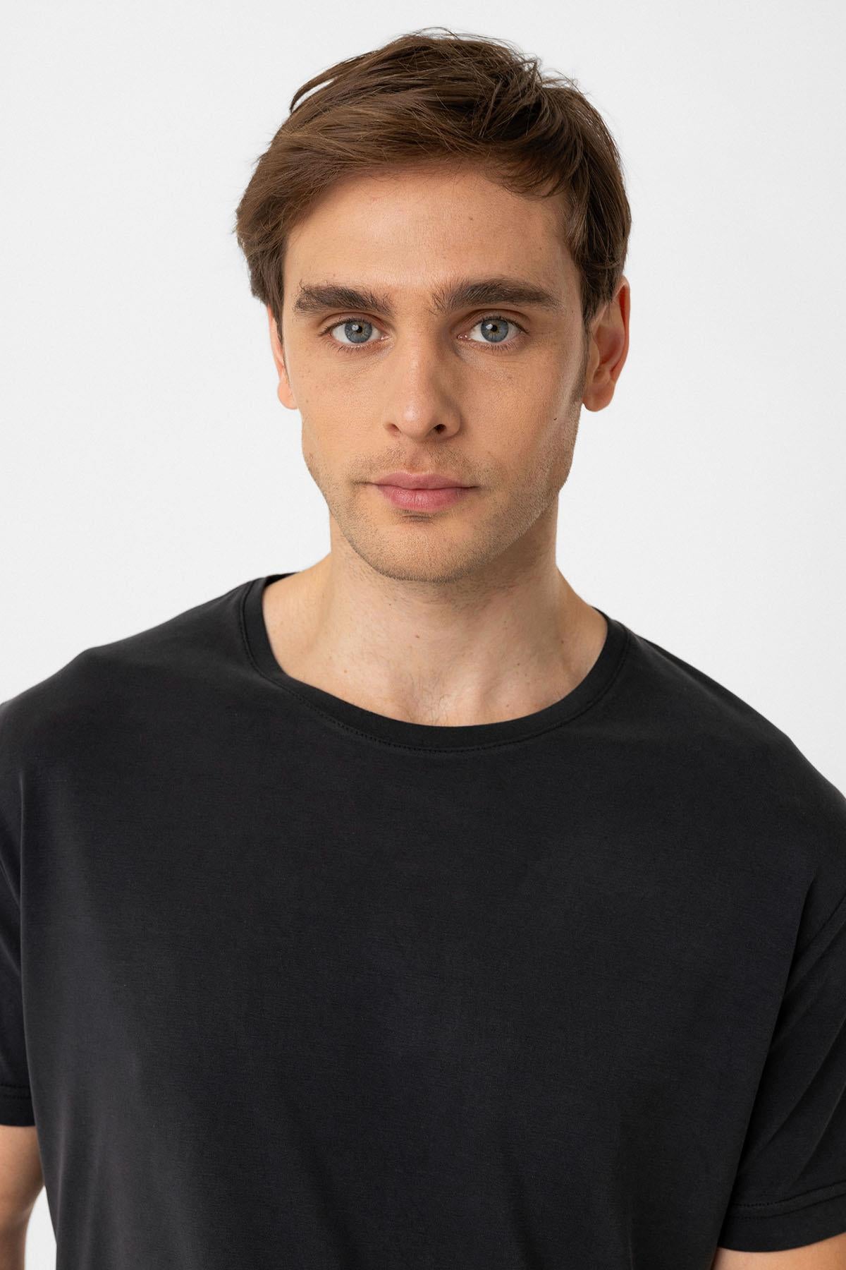 Antioch-Siyah Regular Fit Modal Teknik Kumaş Erkek T Shirt-T-Shirts-4-Milagron.com