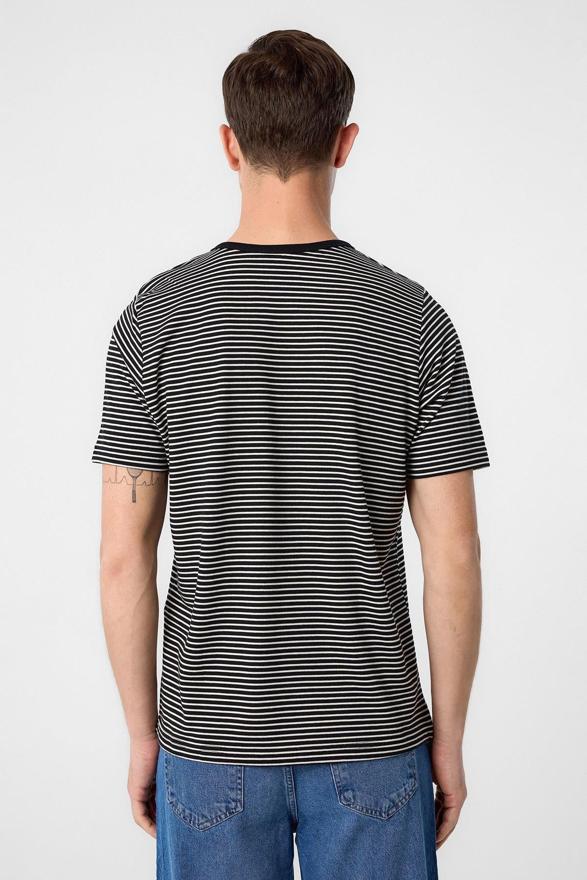 Antioch-Siyah Regular Fit çizgili Erkek T Shirt-T-Shirts-4-Milagron.com