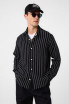 Antioch-Siyah Relax Fit Çizgili Erkek Gömlek-Gömlek-2-Milagron.com