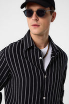 Antioch-Siyah Relax Fit Çizgili Erkek Gömlek-Gömlek-4-Milagron.com