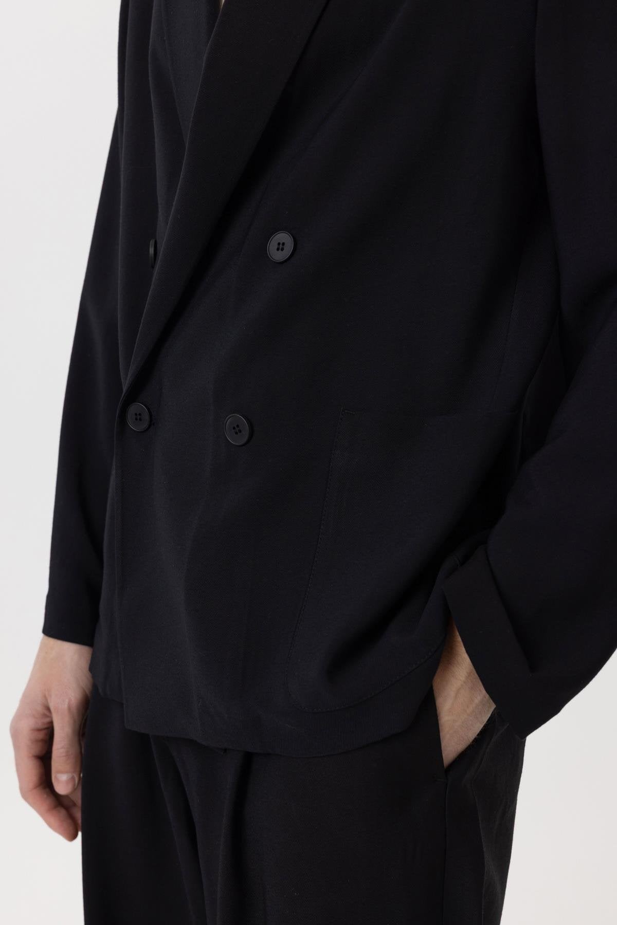 Antioch-Siyah Relax Fit Diagonel İnce Erkek Blazer Ceket-Blazer Ceket-5-Milagron.com