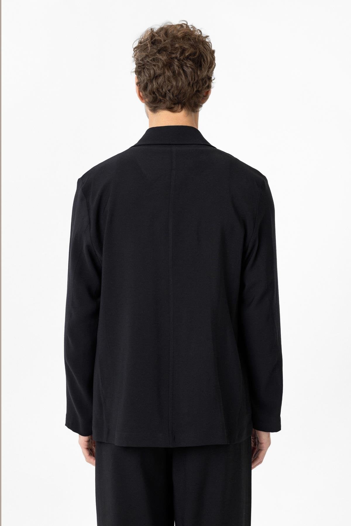 Antioch-Siyah Relax Fit Diagonel İnce Erkek Blazer Ceket-Blazer Ceket-6-Milagron.com