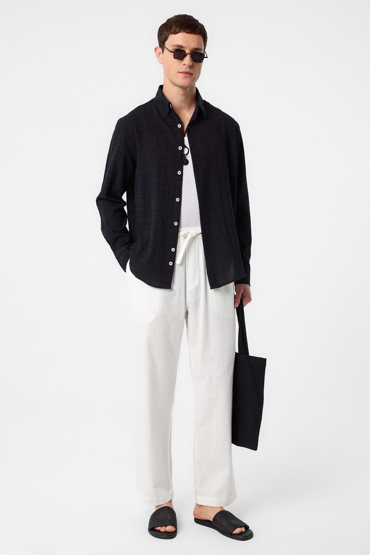 Antioch-Siyah Relax Fit Dokulu Erkek Gömlek-Gömlek-2-Milagron.com