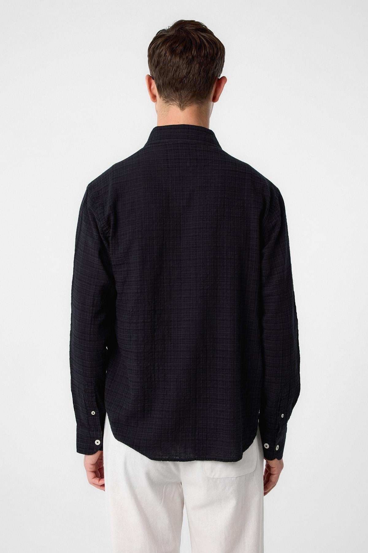 Antioch-Siyah Relax Fit Dokulu Erkek Gömlek-Gömlek-4-Milagron.com