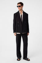 Antioch-Siyah Relax Fit Keten Karışımlı Erkek Blazer Ceket-Blazer Ceket-2-Milagron.com