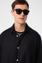 Antioch-Siyah Relax Fit Keten Karışımlı Erkek Gömlek-Gömlek-3-Milagron.com