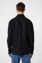 Antioch-Siyah Relax Fit Keten Karışımlı Erkek Gömlek-Gömlek-4-Milagron.com