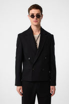 Antioch-Siyah Relax Fit Kruvaze Crop Erkek Blazer Ceket-Blazer Ceket-1-Milagron.com