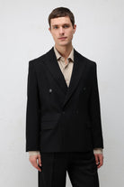 Antioch Siyah Relax Fit Kruvaze Erkek Blazer Ceket