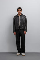 Antioch-Siyah Relax Fit Suni Deri Erkek Mont-Mont-3-Milagron.com