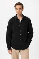 Antioch-Siyah Relax Fit çizgili Erkek Gömlek-Gömlek-1-Milagron.com