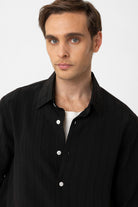 Antioch-Siyah Relax Fit çizgili Erkek Gömlek-Gömlek-3-Milagron.com