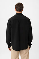 Antioch-Siyah Relax Fit çizgili Erkek Gömlek-Gömlek-4-Milagron.com