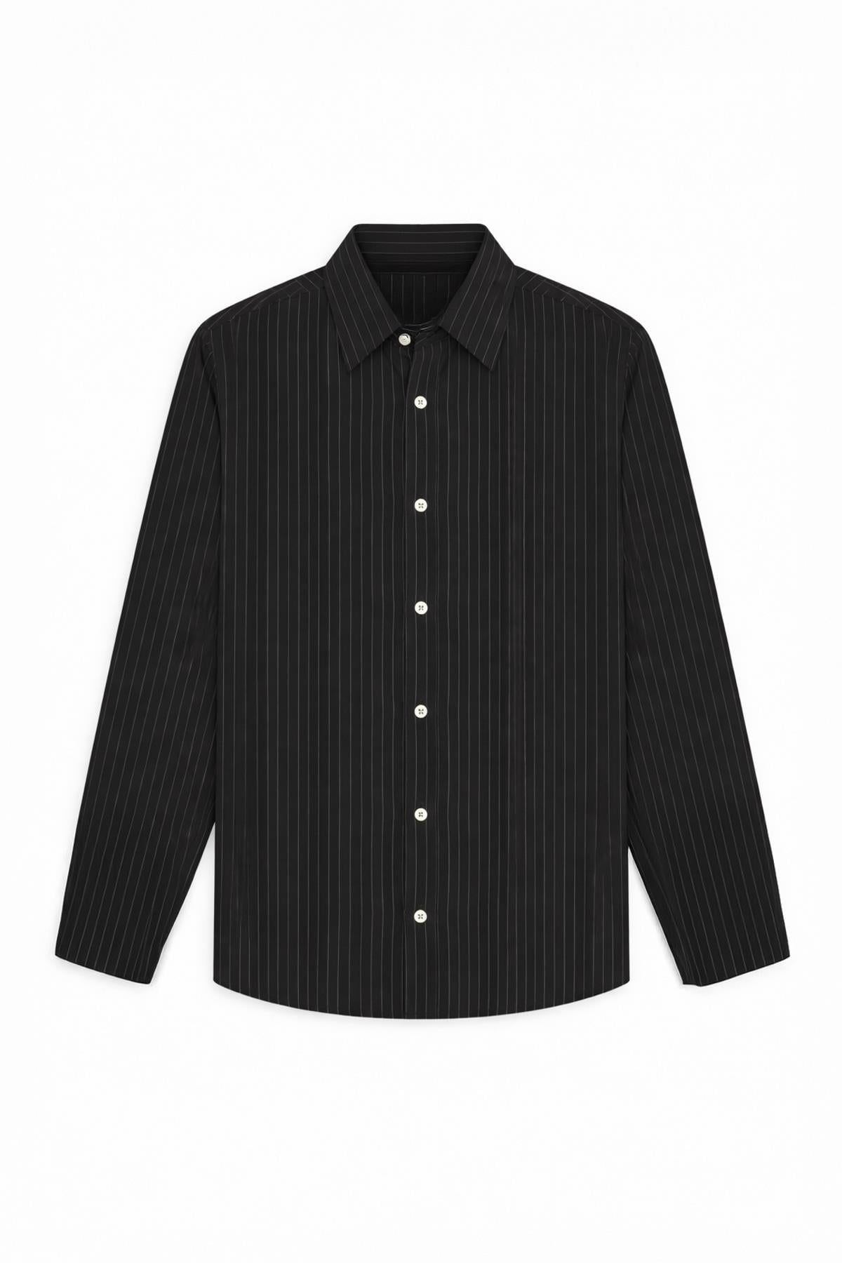 Antioch Siyah Relaxed Fit Çizgili Erkek Gömlek