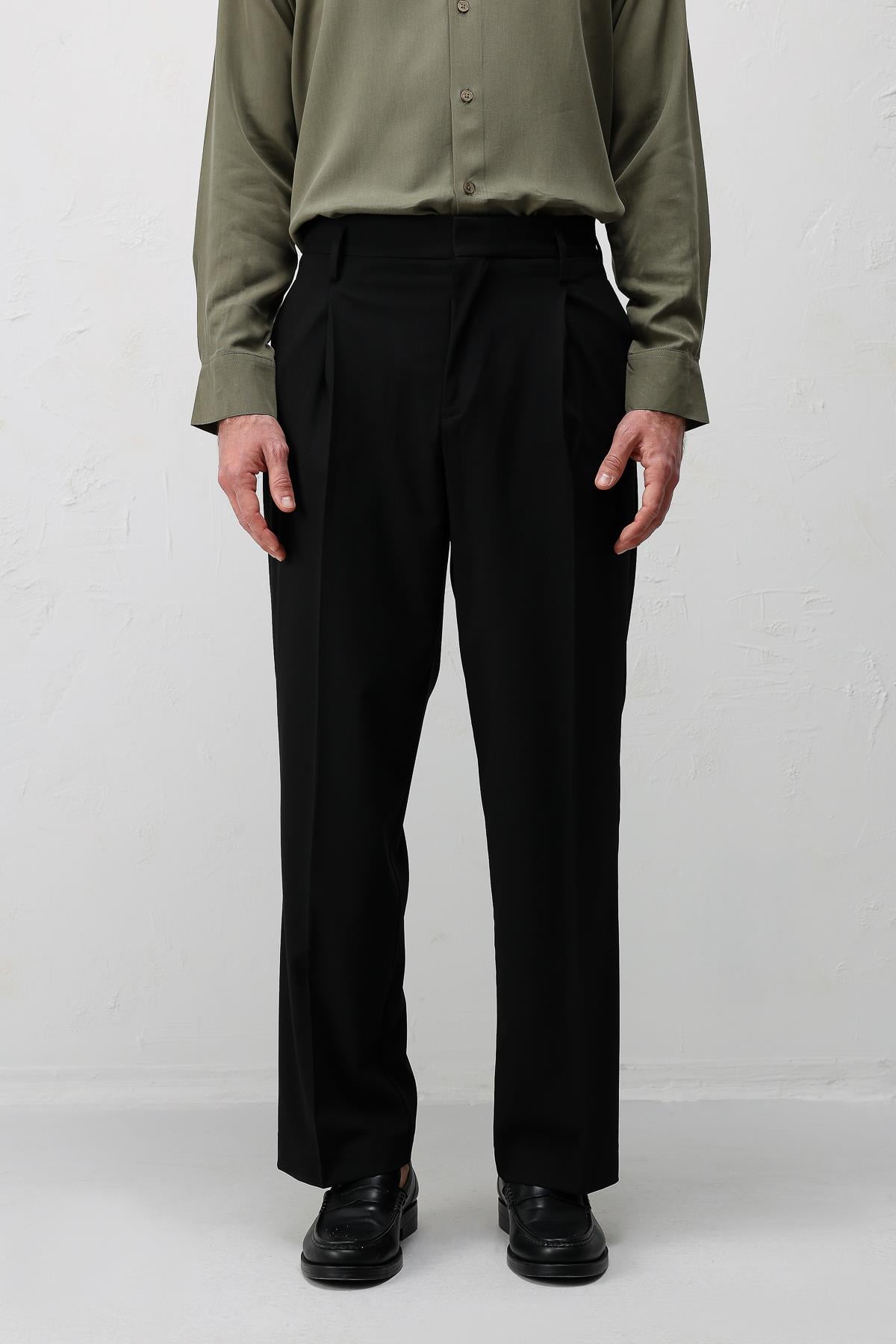 Antioch Siyah Relaxed Fit Pileli Erkek Pantolon