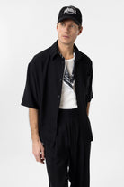 Antioch-Siyah Relaxed Kısa Kollu Erkek Gömlek-Gömlek-1-Milagron.com