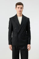 Antioch Siyah Relaxed Kruvaze Erkek Blazer Ceket
