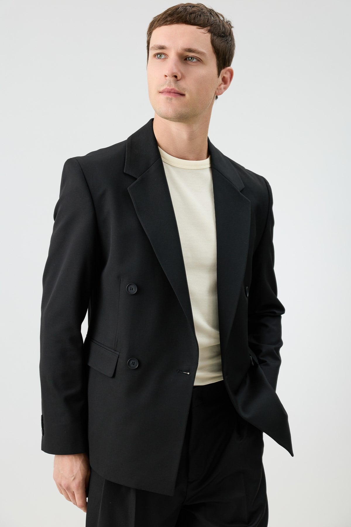 Antioch Siyah Relaxed Kruvaze Erkek Blazer Ceket