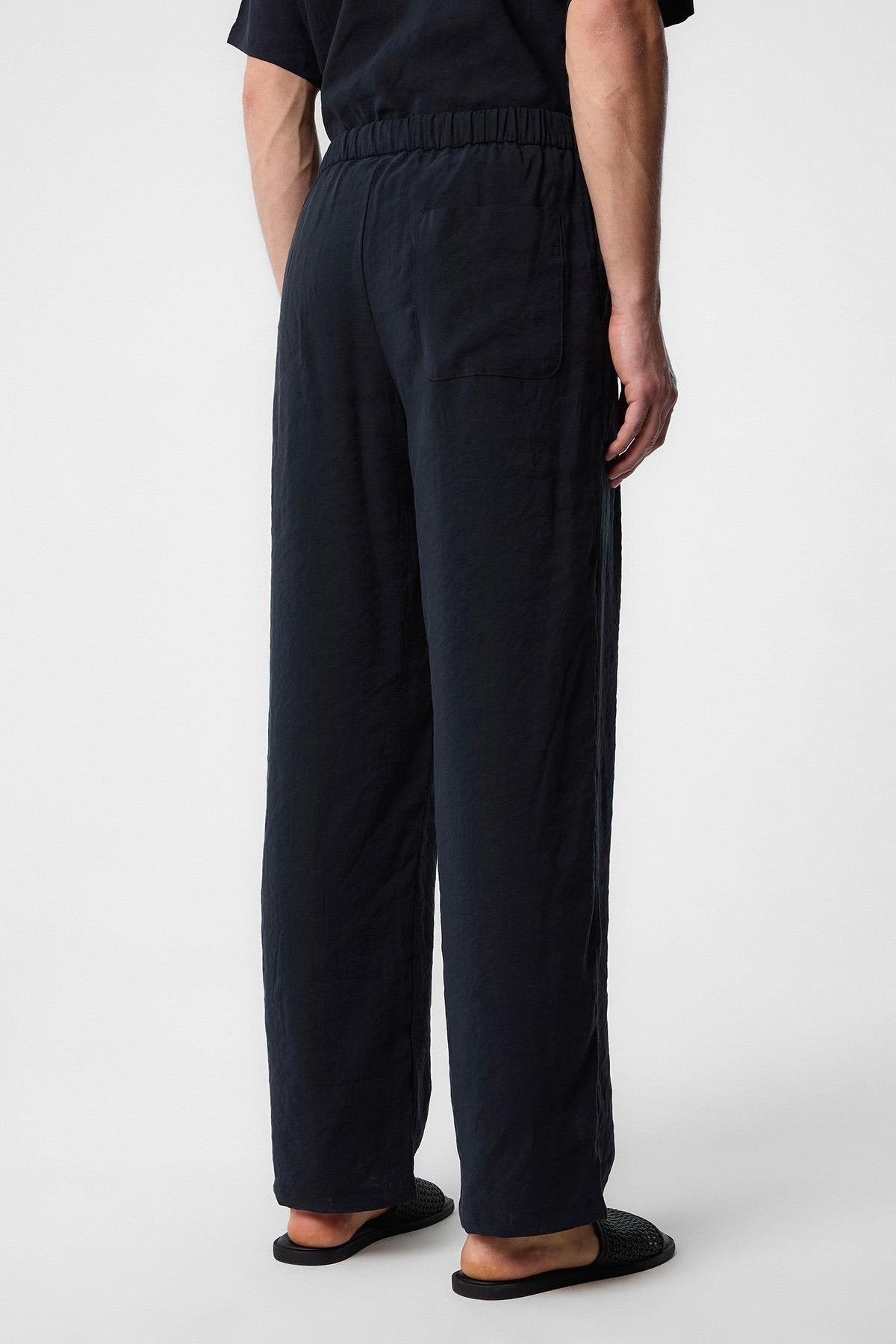 Antioch-Siyah Relaxed Modal Kumaş Yüksek Bel Erkek Pantolon-Kumaş Pantolon-4-Milagron.com