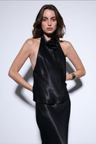 Antioch-Antioch Siyah Saten Halter Kadın Top-Top-3-Milagron.com