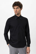 Antioch-Siyah Slim Fit Erkek Uzun Kollu Geniş Yaka Gömlek-Gömlek-2-Milagron.com