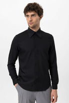 Antioch Siyah Slim Fit Erkek Uzun Kollu Geniş Yaka Gömlek