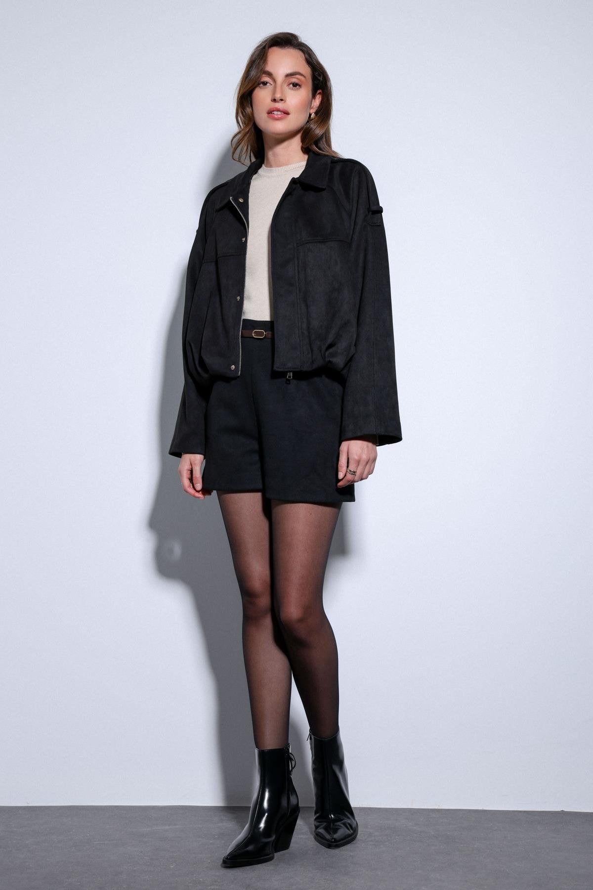 Antioch-Siyah Süet Görünümlü Bomber Kadın Mont-Mont-1-Milagron.com