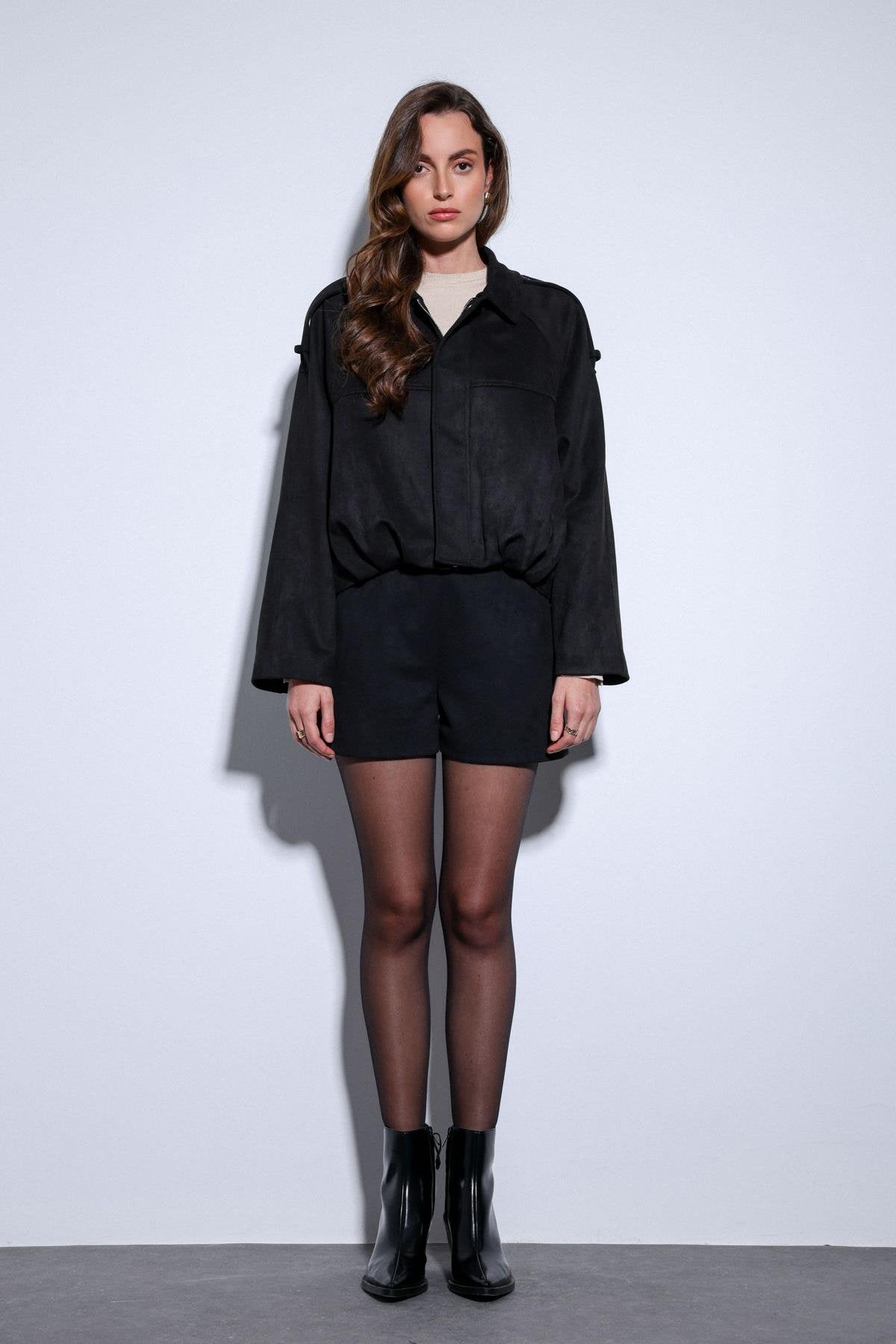 Antioch-Siyah Süet Görünümlü Bomber Kadın Mont-Mont-3-Milagron.com