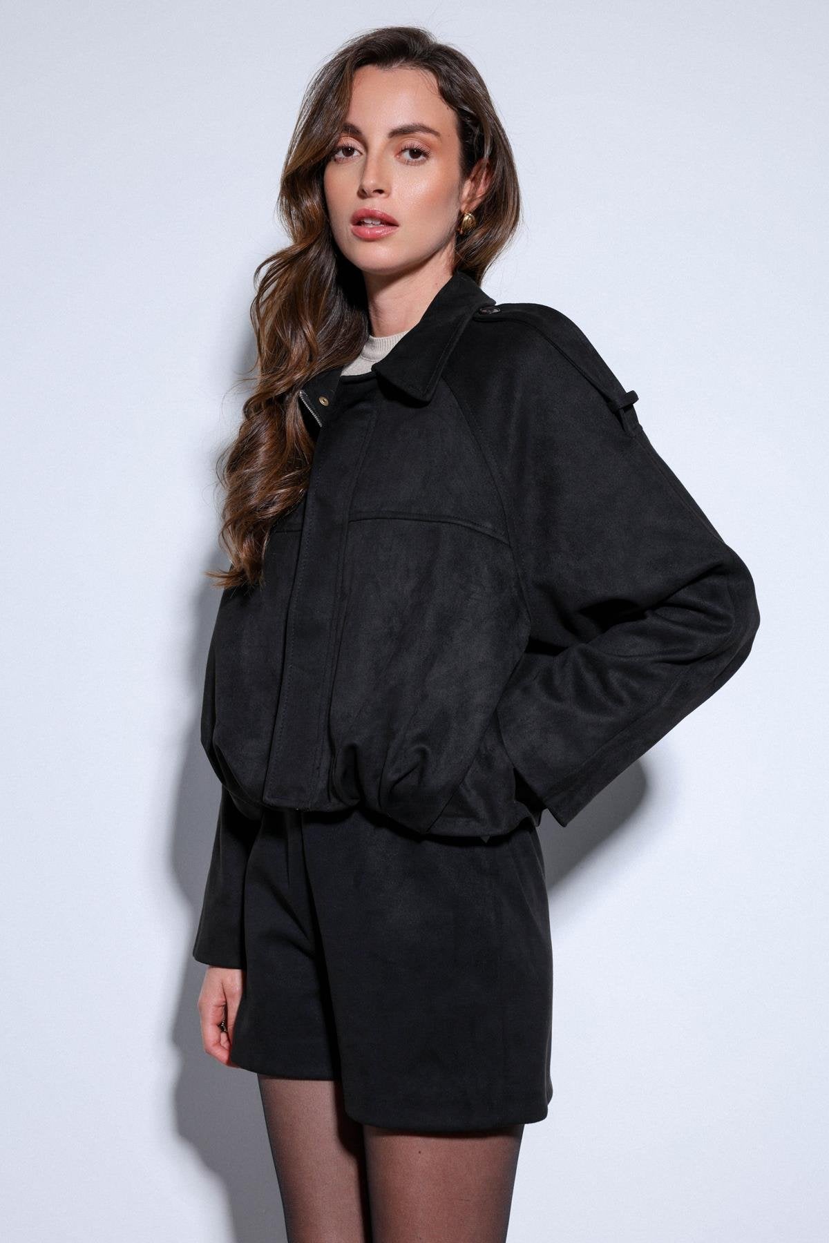 Antioch-Siyah Süet Görünümlü Bomber Kadın Mont-Mont-4-Milagron.com