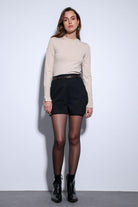 Antioch-Antioch Siyah Süet Görünümlü Pileli Kadın şort-Şort-4-Milagron.com