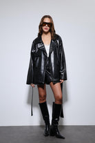 Antioch-Siyah Suni Deri Kemerli Trençkot-Trençkot-3-Milagron.com