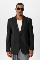 Antioch-Siyah Tek Düğme Kapama Relax Fit Erkek Ceket-Ceket-1-Milagron.com