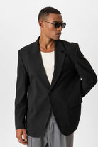 Antioch-Siyah Tek Düğme Kapama Relax Fit Erkek Ceket-Ceket-3-Milagron.com
