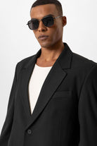 Antioch-Siyah Tek Düğme Kapama Relax Fit Erkek Ceket-Ceket-4-Milagron.com