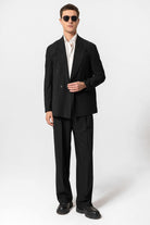 Antioch-Siyah Tek Düğme Kruvaze Erkek Blazer Ceket-Blazer Ceket-3-Milagron.com