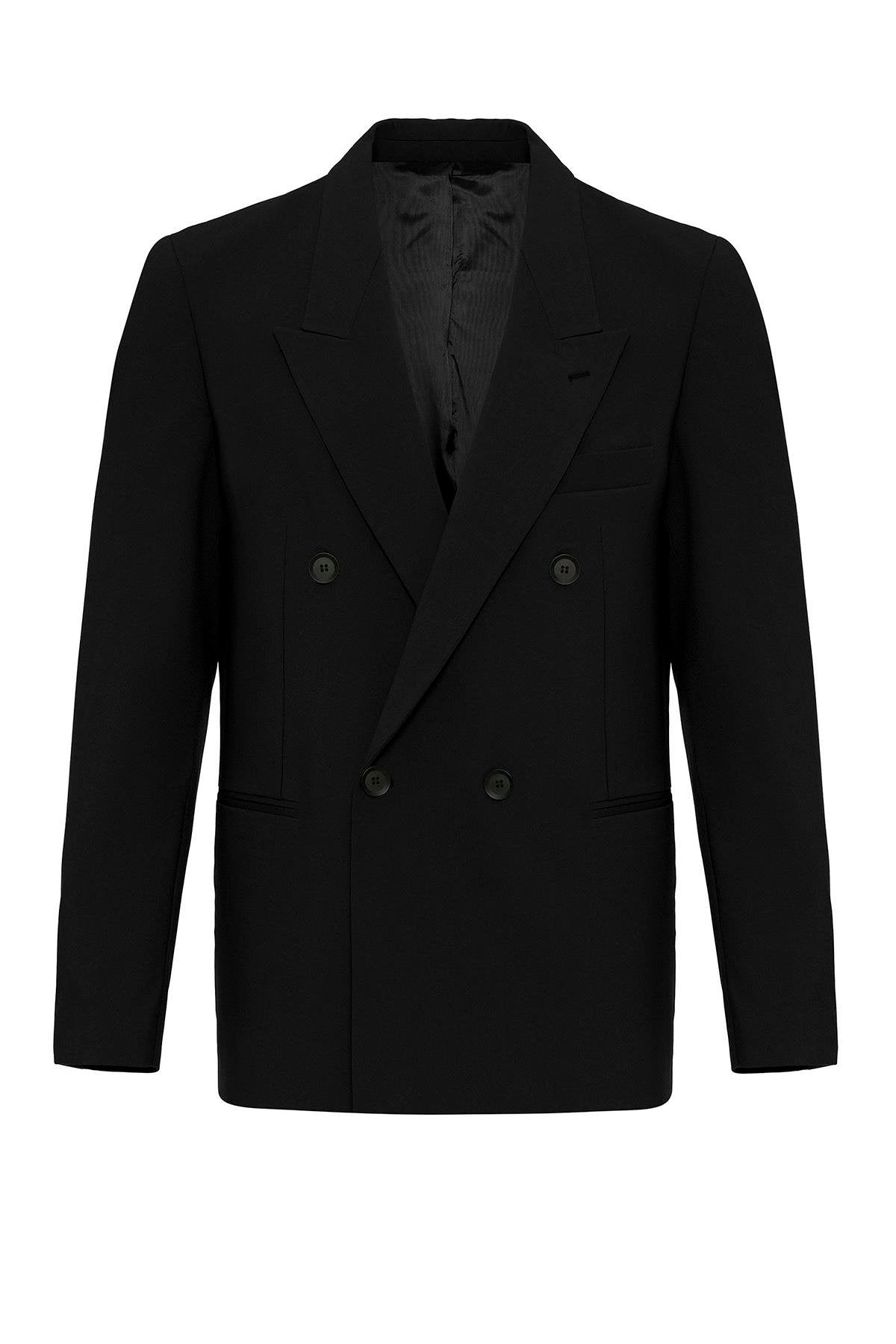 Antioch-Siyah Tek Düğme Kruvaze Erkek Blazer Ceket-Blazer Ceket-7-Milagron.com