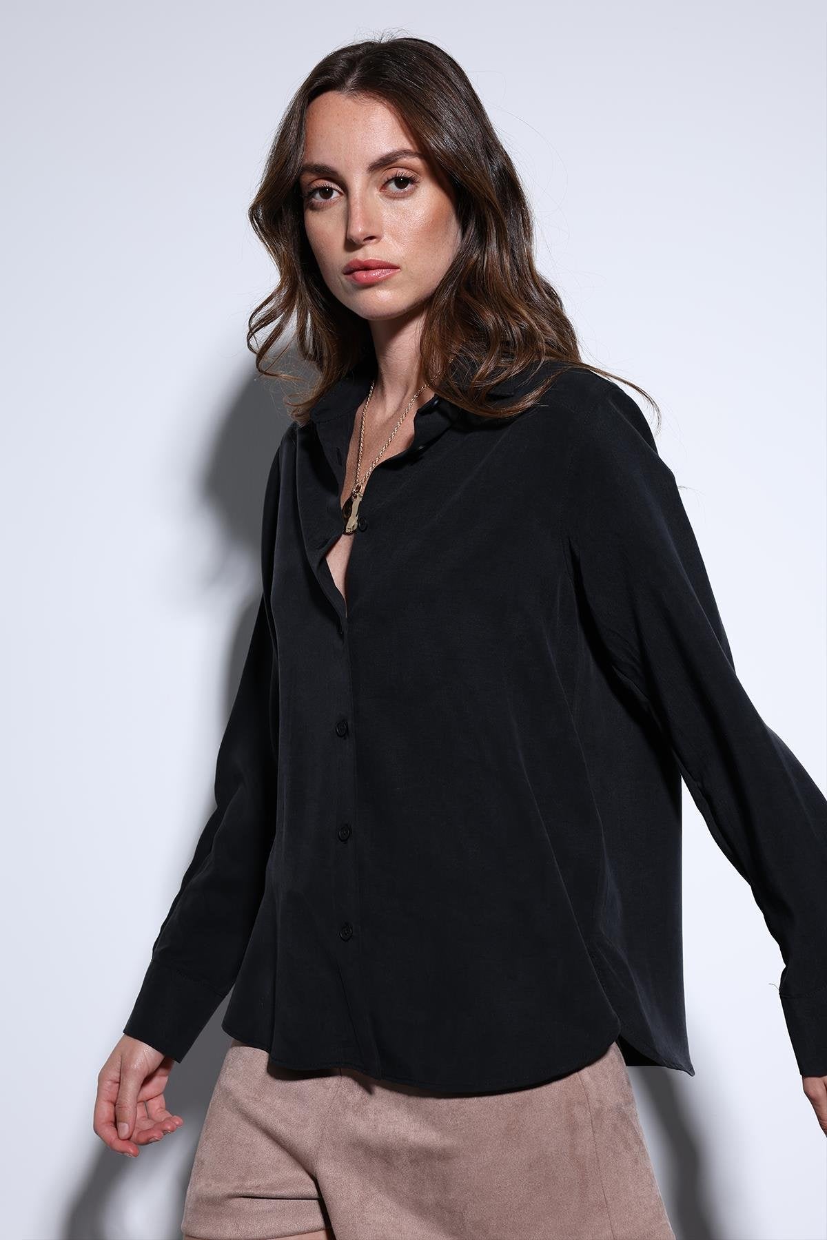 Antioch-Antioch Siyah Tensel Kadın Gömlek-Gömlek-4-Milagron.com