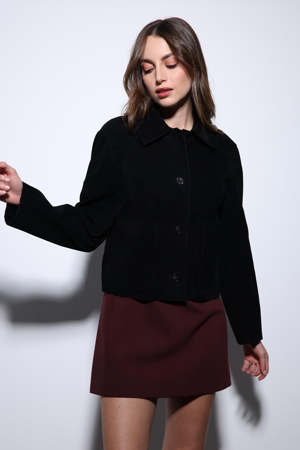 Antioch-Siyah Torba Cepli Süet Kadın Ceket-Ceket-3-Milagron.com