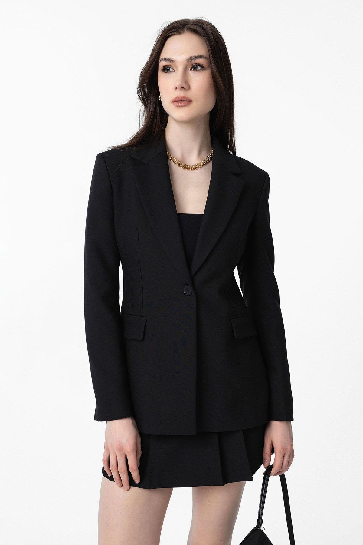 Antioch-Siyah Vücuda Oturan Kadın Blazer Ceket-Blazer Ceket-1-Milagron.com