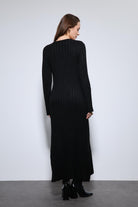 Antioch-Siyah Yırtmaç Detaylı Triko Elbise-Elbise-10-Milagron.com