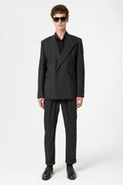 Antioch-Siyah Yüksek Bel Çizgili Duble Paça Erkek Pantolon-Kumaş Pantolon-5-Milagron.com