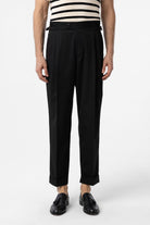 Antioch-Siyah Yüksek Bel İtalyan Kalıp Pileli Erkek Pantolon-Kumaş Pantolon-1-Milagron.com