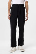 Antioch-Siyah Yüksek Bel Keten Karışımlı Erkek Pantolon-Kumaş Pantolon-1-Milagron.com