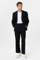 Antioch-Siyah Yüksek Bel Keten Karışımlı Erkek Pantolon-Kumaş Pantolon-3-Milagron.com